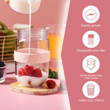 NNEDSZ Pink All in1 Anywhere Portable Drip Pour Over Coffee Maker + Electric Grinder + Juice Blender Anywhere Freshly Ground Coffee
