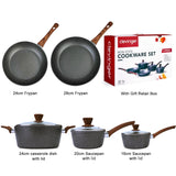 NNEDSZ 5Pieces Non-Stick Marble Coating Saucepan/Casserole/Fry Pan Cookware Set