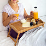 NNEDSZ 2 x Bamboo Bed Table Breakfast/Snack Serving Tray with Foldable Legs