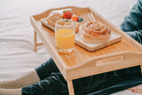 NNEDSZ 2 x Bamboo Bed Table Breakfast/Snack Serving Tray with Foldable Legs