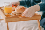 NNEDSZ 2 x Bamboo Bed Table Breakfast/Snack Serving Tray with Foldable Legs