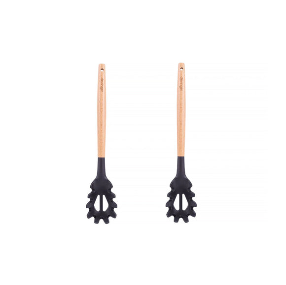 NNEDSZ 2pcs Beechwood & silicone pasta spoon charcoal