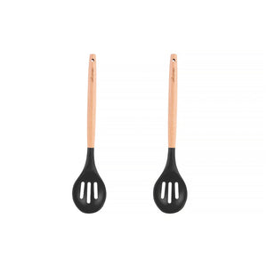 NNEDSZ 2pcs Beechwood & silicone slotted spoon charcoal
