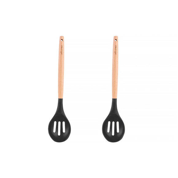NNEDSZ 2pcs Beechwood & silicone slotted spoon charcoal