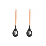 NNEDSZ 2pcs Beechwood & silicone slotted spoon charcoal