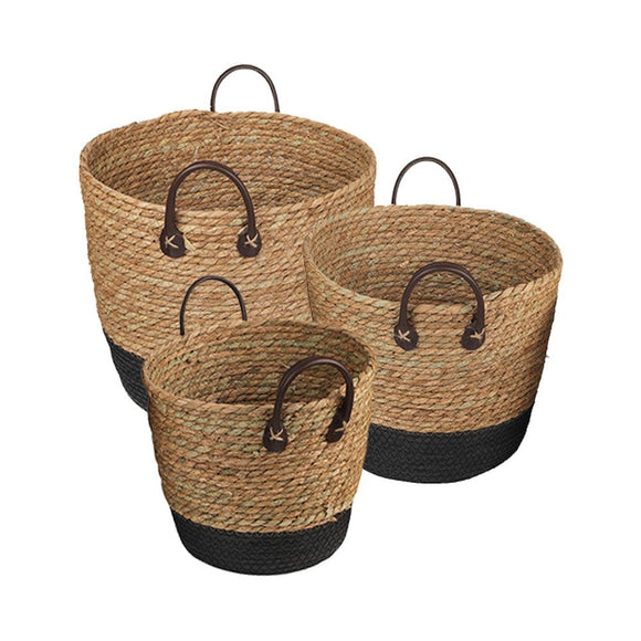 NNEDSZ 3 Piece Cotton Rope Stripe Carry Handles Storage Baskets Set