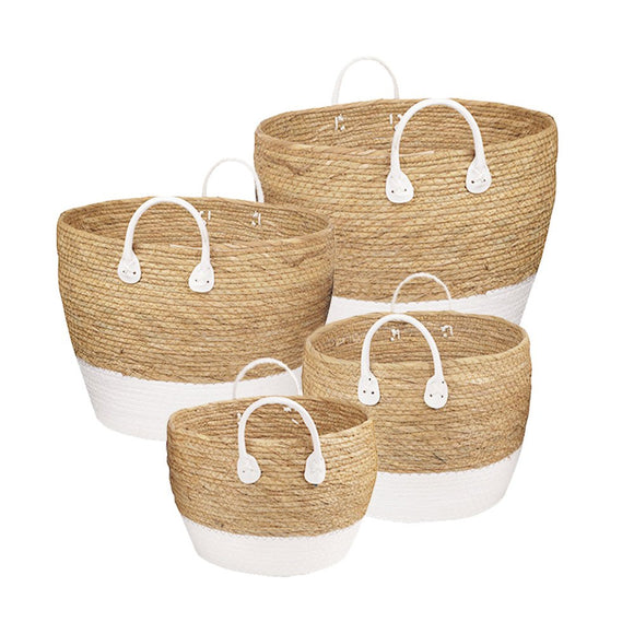 NNEDSZ 4 Piece Cotton Rope Stripe Carry Handles Storage Baskets Set