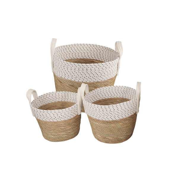 NNEDSZ 3 Piece Cotton Rope Stripe Carry Handles Storage Baskets Set