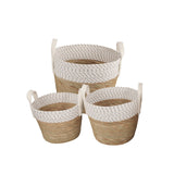 NNEDSZ 3 Piece Cotton Rope Stripe Carry Handles Storage Baskets Set
