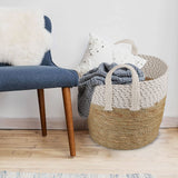 NNEDSZ 3 Piece Cotton Rope Stripe Carry Handles Storage Baskets Set