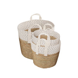 NNEDSZ 3 Piece Cotton Rope Stripe Carry Handles Storage Baskets Set