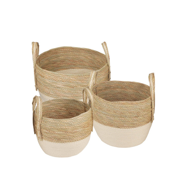 NNEDSZ 3 Piece Cotton Rope Stripe Carry Handles Storage Baskets Set