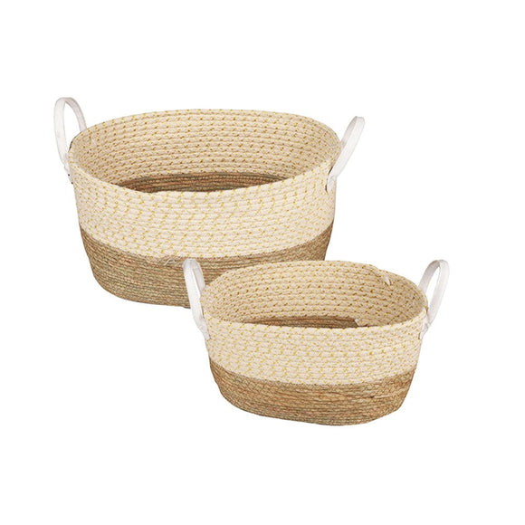 NNEDSZ 2 Piece Cotton Rope Stripe Carry Handles Storage Baskets set