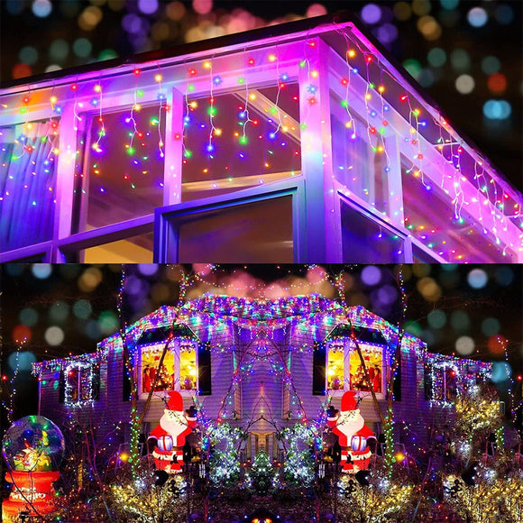 NNEDSZ 200 Solar LED Icicle Fairy Lights 8 Function Memory Hold Christmas Decoration Multicolor