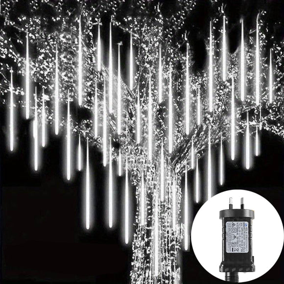 NNEDSZ 240 Low Voltage Outdoor Cold White LED Meteor Shower Rain String Lights Christmas Decoration 30CM Cool White