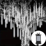 NNEDSZ 240 Low Voltage Outdoor Cold White LED Meteor Shower Rain String Lights Christmas Decoration 30CM Cool White