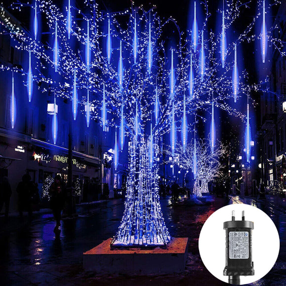 NNEDSZ 384 Low Voltage Outdoor Blue LED Meteor Shower Rain String Lights Christmas Decoration 30CM Blue