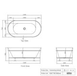 NNEDSZ 1500/1700*750/800*580mm INS OTTI Bondi Matt/Gloss White Oval Acrylic Freestanding Bathtub