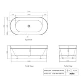 NNEDSZ 1500/1700*750/800*580mm INS OTTI Bondi Matt/Gloss White Oval Acrylic Freestanding Bathtub