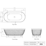 NNEDSZ 1500/1700*750/800*580mm INS OTTI Kensington Gloss/Matt White Oval Acrylic Freestanding Bathtub
