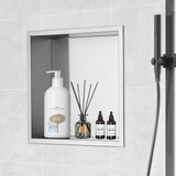 VEVOR 33.02 x 33.02 cm No Tile Shower Niche 304 Stainless Steel, Wall-Inserted Niche Recessed Double Shelves, Sealed Waterproof Rust-Resistant Modern Niche for Shower Bathroom Soap Storage, Silver