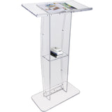Acrylic Podium, 47" Tall, Clear Acrylic Podium Stand with Wide Reading Surface & Storage Shelf, Floor-standing Clear Pulpits Acrylic for Church Office School