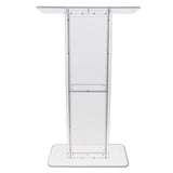 Acrylic Podium, 47" Tall, Clear Acrylic Podium Stand with Wide Reading Surface & Storage Shelf, Floor-standing Clear Pulpits Acrylic for Church Office School