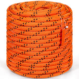 Double Braided Polyester Rope, 19 mm x 67.06 m, 24 Strands, 88.96kN Breaking Strength Outdoor Climbing Rope, Arborist Rigging Rope for Rock Hiking Camping Swing Rappelling Rescue, Orange/Black
