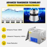 Vevor Powerful Stainless Steel 13.5-15 L Liters Ultrasonic Cleaner 360W Digital Heater Timer
