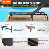 VEVOR Chaise Lounge Chair Outdoor, Aluminum Patio Lounge Chair with Adjustable 5-Position, Folding Pool Lounge Chair Recliner and Full Flat Tanning Chair for Patio, Beach, Pool, Dark Grey
