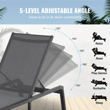 VEVOR Chaise Lounge Chair Outdoor, Aluminum Patio Lounge Chair with Adjustable 5-Position, Folding Pool Lounge Chair Recliner and Full Flat Tanning Chair for Patio, Beach, Pool, Dark Grey