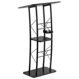 Podium Stand, 1180 mm Metal Lectern, Curved Standing Podium with Wide Reading Surface, Open Storage Compartment, Book Stopper, Cup Holder, for Classroom, Wedding, Conference, Speech, Concert