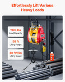 2-in-1 Electric Hoist Winch, 500 KG Capacity, 1800W Portable Power Winch, 30 m Lifting Height, 11 m/min with Wire and Wireless Remote Control, for Garage, Warehouse, Factory Lifting Towing