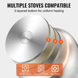 VEVOR Steamer Pot, 28cm Steamer Pot for Cooking with 8.5QT Stock Pot, Vegetable Steamer & 2 Steaming Grid, 3-Layer Food-Grade 304 Stainless Steel Food Steamer Cookware with Lid for Gas Electric Stove