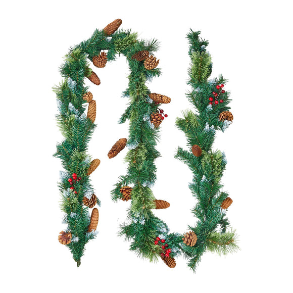 NNEDSZ VEVOR Christmas Garland, 2750mm Artificial Christmas Garland with Light String, Faux Greenery Decoration with Berry Clusters, Pine Needles, Pine Cones, Realistic Xmas Collection for Mantel Fireplace