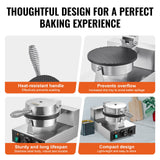 VEVOR Electric Ice Cream Cone Maker, Commercial 1230W Waffle Cone Machine, Non-Stick Stainless Steel Egg Roll Mold, with Temperature and Time Control, Handle, for Restaurant Bakery Snack Bar Family