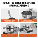 VEVOR Commercial Waffle Maker, 1230W Round Waffle Baker Machine, Non-Stick Stainless Steel Belgian Waffle Iron with Temperature and Time Control, Handle, for Restaurant Bakery Snack Bar Family