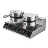 VEVOR Commercial Waffle Maker, Dual-Head Round Waffle Baker Machine, 2460W Non-Stick Stainless Steel Belgian Waffle Iron with Temp and Time Control, Handle, for Restaurant Bakery Snack Bar Family