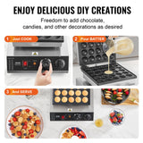 VEVOR Mini Dutch Pancake Maker, 25PCS 43mm Diameter Dorayaki Baker Machine, 1700W Commercial Electric Poffertjes Grill, Non-stick Stainless Steel, Temp & Time Control, for Home Kitchen Restaurant