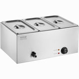 VEVOR 3-Pan Commercial Food Warmer, 16.5L Electric Steam Table, 1200W Professional Countertop Stainless Steel Buffet Bain Marie with 30 - 85℃ Temp Control for Catering and Restaurants, Silver