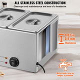 VEVOR 3-Pan Commercial Food Warmer, 16.5L Electric Steam Table, 1200W Professional Countertop Stainless Steel Buffet Bain Marie with 30 - 85℃ Temp Control for Catering and Restaurants, Silver