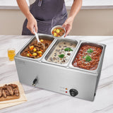 VEVOR 3-Pan Commercial Food Warmer, 16.5L Electric Steam Table, 1200W Professional Countertop Stainless Steel Buffet Bain Marie with 30 - 85℃ Temp Control for Catering and Restaurants, Silver
