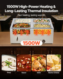 VEVOR Commercial Food Warmer, 1500W Electric Stainless Steel Steam Food Warmer with Lid, 4-Pan Fast Heating Countertop Buffet Bain Marie with Soup & Perforated Ladles, for Catering, Restaurant, Party