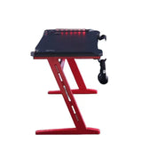Gaming Desk with LED Lights Computer Desk Z Shaped Desk - Red