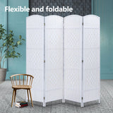 NNEDSZ 4 Panel Room Divider Decorative Folding Rattan Wicker Screen Room Privacy Separator White