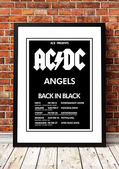 NNEDSZ AC/DC / The Angels (Angel City) 'Back In Black' Australian Tour Poster 1981 - Framed A2