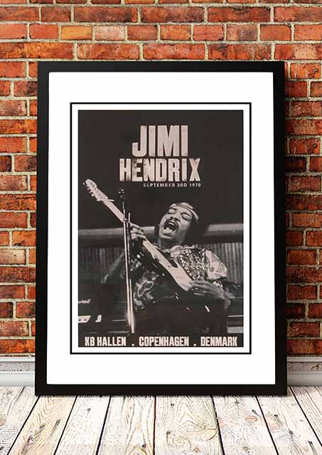 NNEDSZ Jimi Hendrix 'KB Hallen' Copenhagen, Denmark Poster 1970 - Framed A2