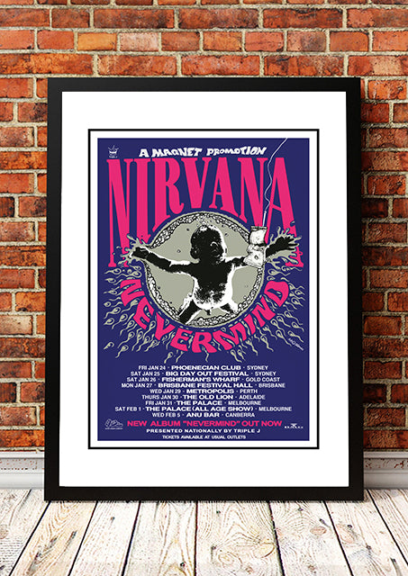 NNEDSZ Nirvana 'Nevermind' Australian Tour Poster 1992 - Framed A1