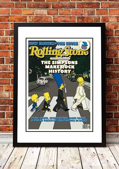 NNEDSZ The Simpsons 'Abbey Rd' Rolling Stone Magazine Cover! - Framed A4