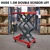 NNEMB 300KG Hydraulic High Lift Double Scissor Trolley, 1.3M Max Platform Hgt, Heavy-Duty, for Material Handling